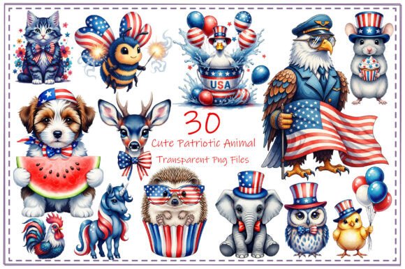 Adorable USA Graphics: Cute Patriotic Animal Clipart Bundle