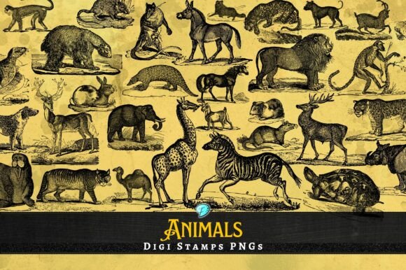 Animal Digi Stamps Transparent PNGs for Creative Projects