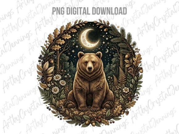 Celestial Moon Bear Forest Animal PNG: A Designer's Asset