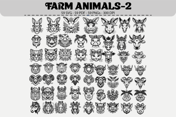 Charming Farm Animal Faces: 59 Designs for Creative Projects