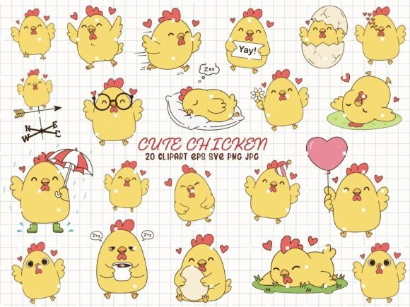 Cute Chicken Svg, Farm Animal Clipart: Adorable Farm Graphics