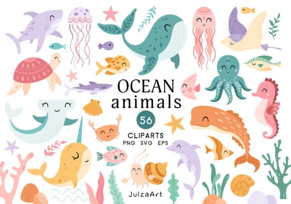 Cute Ocean Animal Clipart: Essential Sea SVG & PNG Sets