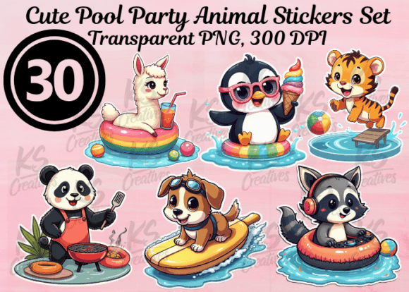 Cute Pool Party Animal Stickers Set: A Splash of Joy for Every Project
