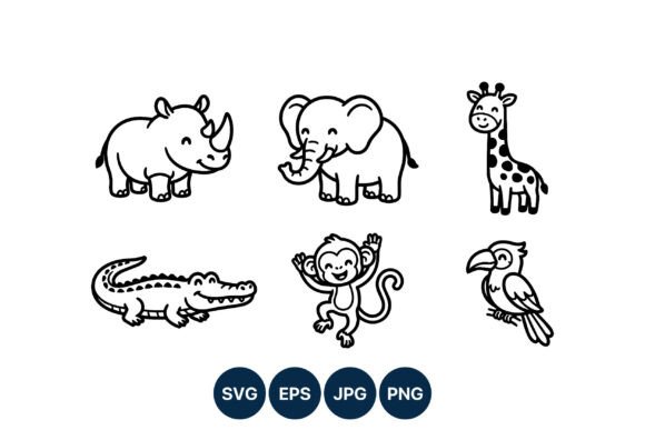 Cute Safari Animal Vector Line Art: A Versatile Design Asset