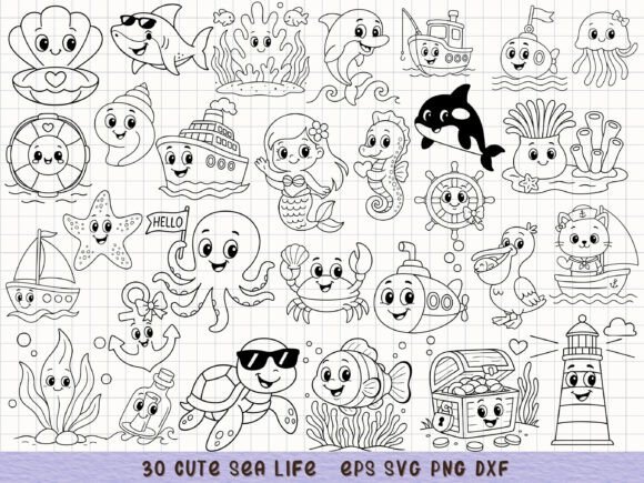 Dive into Design: Unpacking the Cute Sea Life Clipart Set