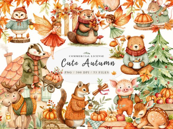 Embracing the Season: Watercolor Cozy Autumn Fairy Cute Animal
