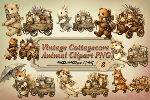 Embracing Warmth with Vintage Cottagecore Animal Clipart PNG