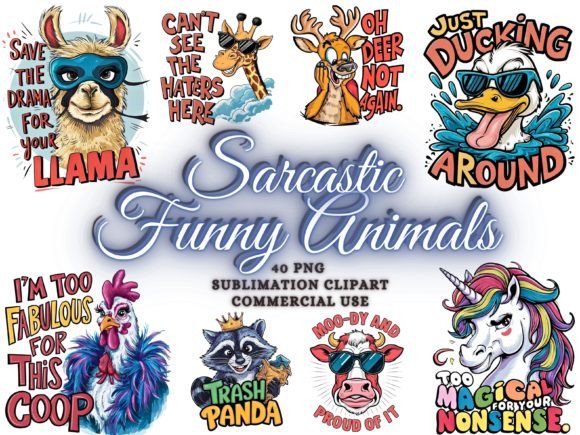 Funny Animals Clipart Animal PNG Bundle: Injecting Witty Visuals into Your Designs