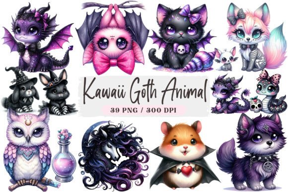 Kawaii Goth Animal Clipart Bundle: Cute Meets Spooky