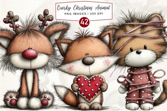 Quirky Christmas Animal Clipart: 42 Designs for Festive Projects