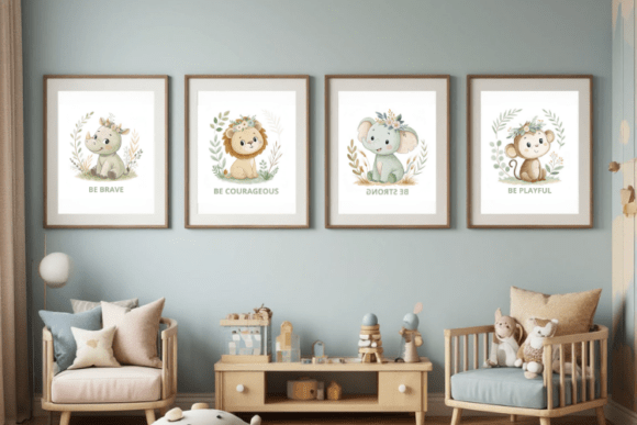 Safari Animal Nursery Decor Set: Gentle Wall Art for Little Ones