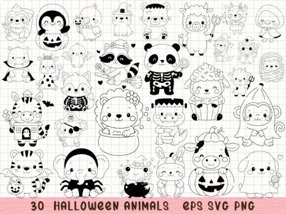 Spooky Cute Creations: The 30 Halloween Animal SVG & PNG Bundle