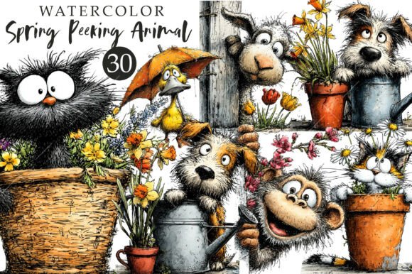 Spring Peeking Animal Clipart: A Burst of Whimsy for Your Projects