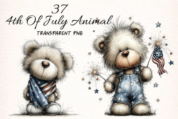 Watercolor 4th of July Animal Clipart for Festive Designs