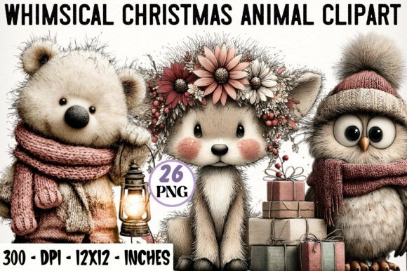 Whimsical Christmas Animal Clipart: Festive Design Assets