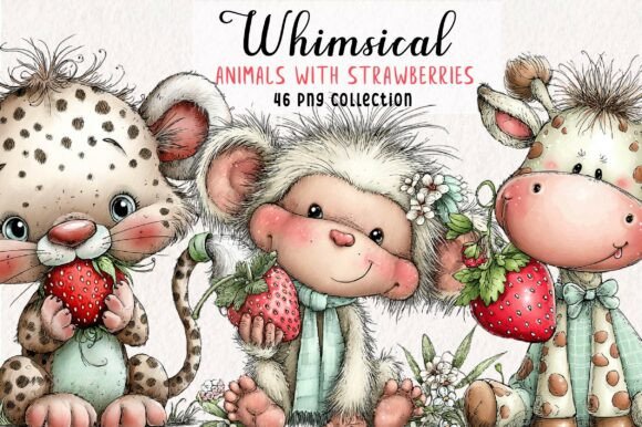 Whimsical Safari Animal with Strawberrie: A Playful Design Asset