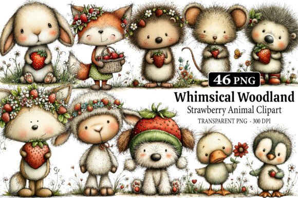Whimsical Woodland Strawberry Animal: A Creative Design Asset